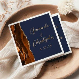 Agate Verbrand Oranje Goud Schrift Navy Blauwe Tro Servet