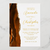 Agate Verbrand Oranje Goud Script Bruiloft Folie Uitnodiging (Voorkant)