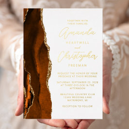 Agate Verbrand Oranje Goud Script Bruiloft Folie Uitnodiging