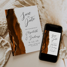 Agate Verbrand Oranje Goud Script Trouw Save The Date