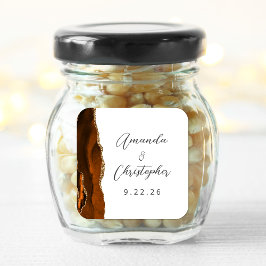 Agate Verbrand Oranje Goud Script Trouw Vierkante Sticker