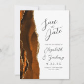 Agate Verbrand Sinaasappel Gold Script Wedding Ops Save The Date (Voorkant)