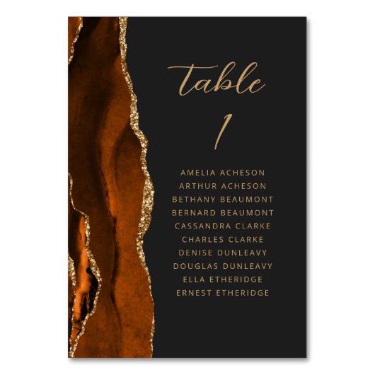 Agate Verbrand Sinaasappel Goud Modern Script Dark Kaart (Voorkant)