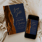 Agate Verbrand Sinaasappel Goud Script Navy Weddin Save The Date