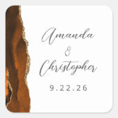 Agate Verbrand Sinaasappel Goud Script Wedding Vierkante Sticker (Voorkant)