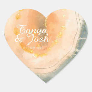 Agate Waterverf Geodes Coral Wedding Hart Sticker