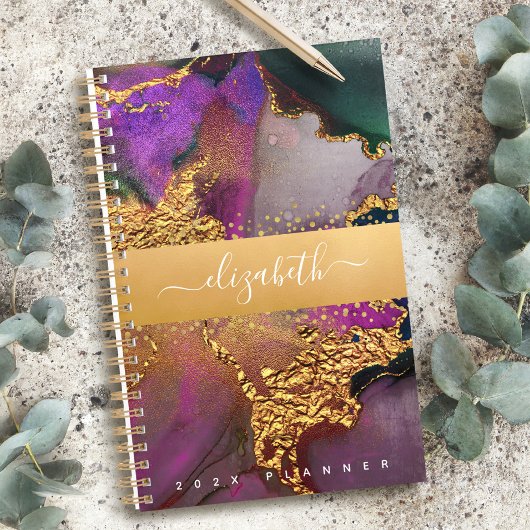 Agate waterverf goud paarse blauw groen op maat planner