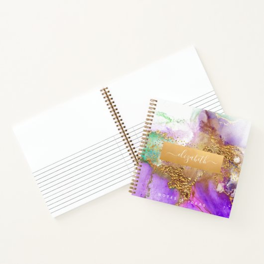 Agate waterverf gouden paarse aqua chic glam vierk notitieboek (Binnen)
