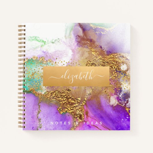 Agate waterverf gouden paarse aqua chic glam vierk notitieboek (Voorkant)