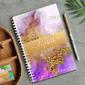 Agate waterverf goudroze paarse groene script planner