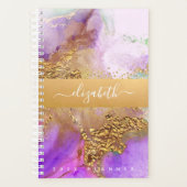 Agate waterverf goudroze paarse groene script planner (Voorkant)