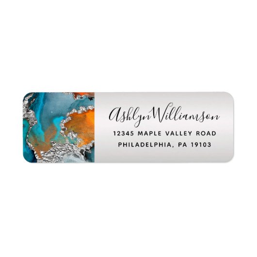 Agate waterverf zilveren turquoise sinaasappel adr etiket (Voorkant)