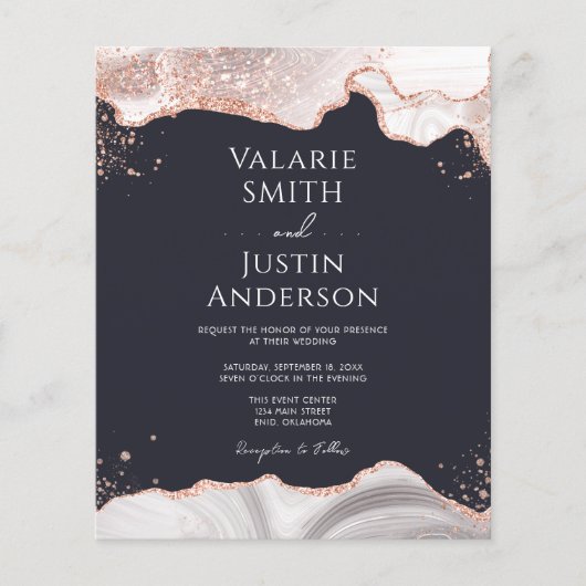 Agate White Rose Gold budget Weddenschap Flyer (Voorkant)