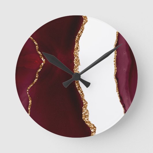 Agate wijnrood en goud ronde klok (Voorkant)