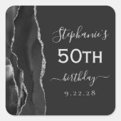 Agate Zwart Zilver Donker 50ste Verjaardag Vierkante Sticker (Voorkant)