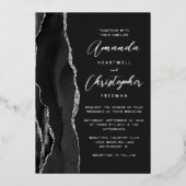 Agate Zwart Zilver Script Donkere Bruiloft Folie Uitnodiging (Voorkant)
