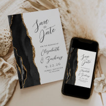 Agate Zwarte Goud Moderne Script Bruiloft