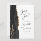 Agate Zwarte Goud Moderne Script Bruiloft Save The Date (Voorkant)