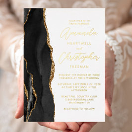 Agate Zwarte Gouden Huwelijks Schrift Folie Uitnodiging