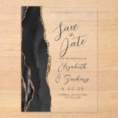 Agate Zwarte Gouden Moderne Script Bruiloft Acryl Uitnodigingen (Voorkant)