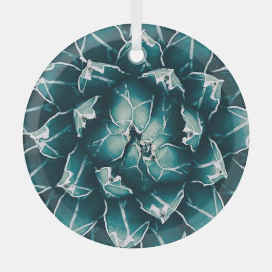 Agave cactus, abstracte blauwe natuur glas ornament (Voorkant)