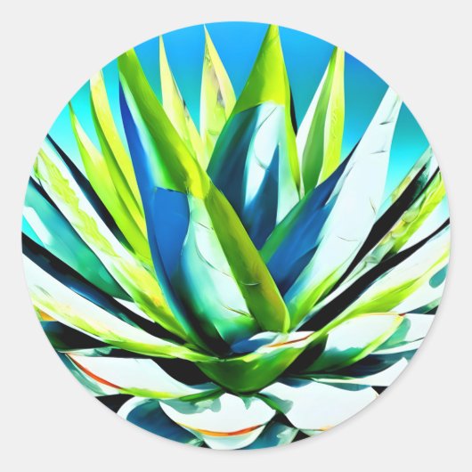 Agave groen plant met blauwe lucht ronde sticker (Voorkant)