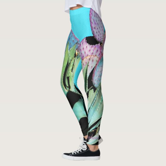 Agave, Paarse Cactus, Turquoise, gepersonaliseerde Leggings (Links)