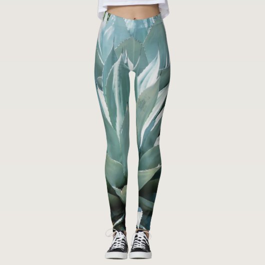 Agave Plant Succulent Blue Cacti botanische woesti Leggings (Voorkant)