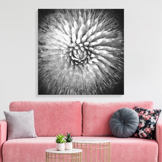 Agave Spikes Black en White Southwest Canvas Afdruk (Insitu (Woonkamer))