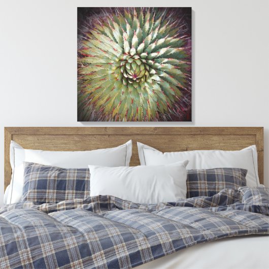 Agave Spikes Green Fine Art Square Canvas Afdruk (Insitu (Slaapkamer))