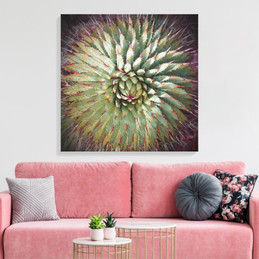 Agave Spikes Green Fine Art Square Canvas Afdruk (Insitu (Woonkamer))