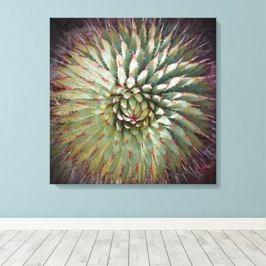Agave Spikes Green Fine Art Square Canvas Afdruk (Insitu (Houten vloer))