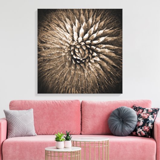Agave Spikes Sepia Print op Canvas 22" x 22" (Insitu (Woonkamer))