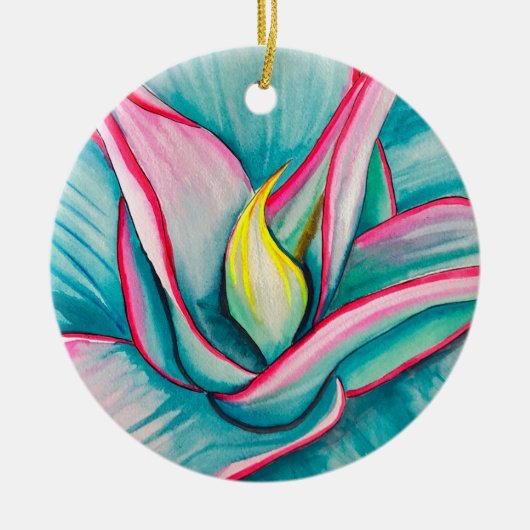 Agave succulente waterverf kunst keramisch ornament (Voorkant)