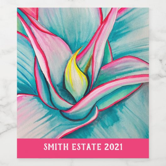 Agave succulente waterverf kunst wijn etiket (Enkel label)