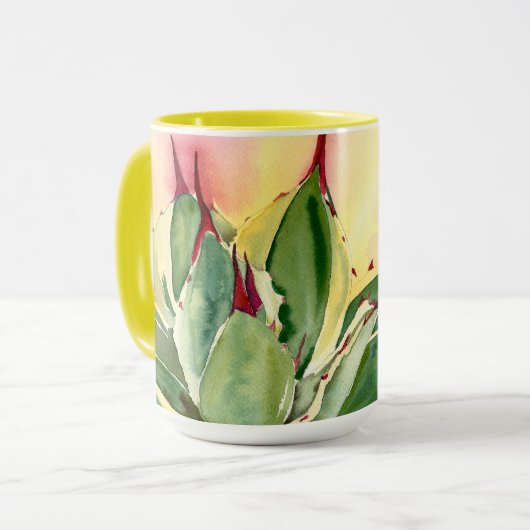 Agave waterverf mok, geel, door Debra Lee Baldwin Mok (Voorkant links)