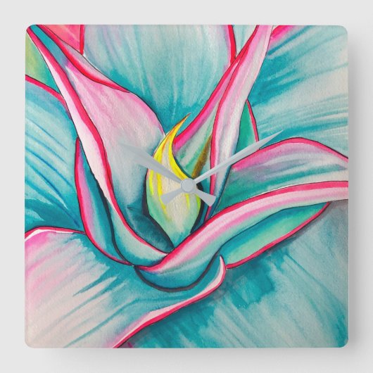 Agave waterverf sappige kunst vierkante klok (Voorkant)