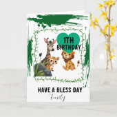 Age 1 green Jungle animals birthday  Kaart (Gele Bloem)