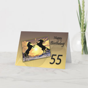 Age 55, Birthday card with rearing horses Kaart