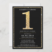 AGE NUMBER INVITE modern 1 gouden glitter zwart Kaart (Voorkant)