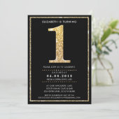 AGE NUMBER INVITE modern 1 gouden glitter zwart Kaart (Staand voorkant)