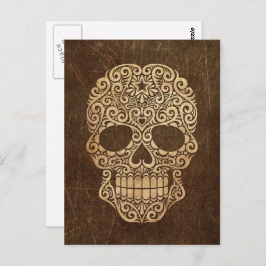 Aged and Scratched Swirling Sugar Skull Briefkaart (Voorkant / Achterkant)