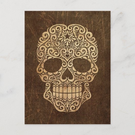 Aged and Scratched Swirling Sugar Skull Briefkaart (Voorkant)