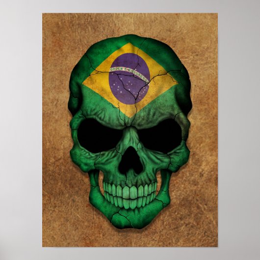 Aged and Worn Brazililian Flag Skull Poster (Voorkant)
