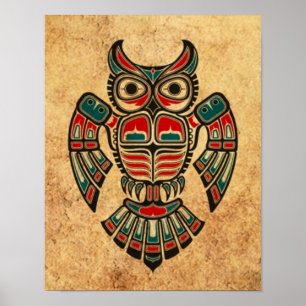 Aged and Worn Haida Spirit Owl Poster