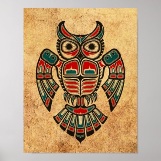 Aged and Worn Haida Spirit Owl Poster (Voorkant)