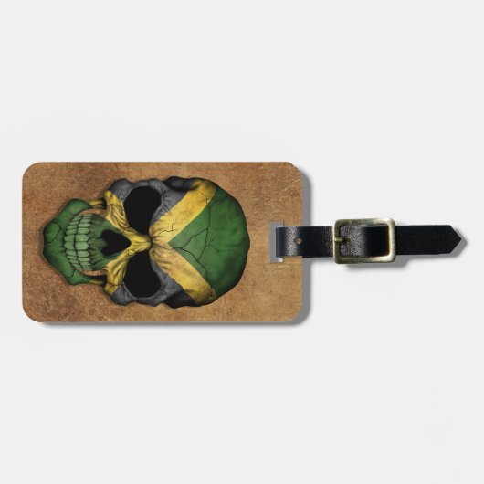 Aged and Worn Jamaican Flag Skull Bagagelabel (Voorkant horizontaal)