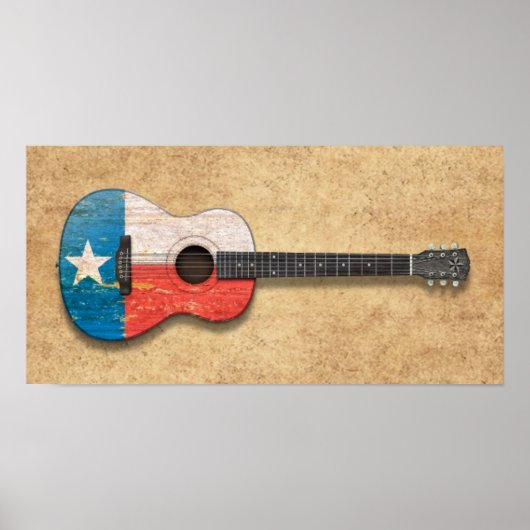 Aged and Worn Texas Flag Acoustic Guitar Poster (Voorkant)