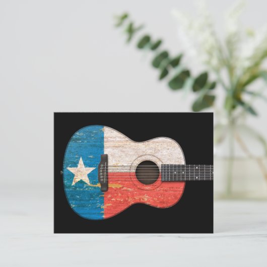 Aged and Worn Texas Flag Acoustic Guitar, zwart Briefkaart (Staand voorkant)