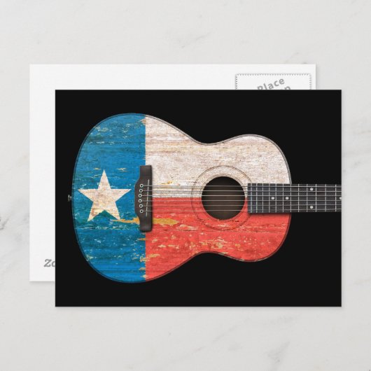 Aged and Worn Texas Flag Acoustic Guitar, zwart Briefkaart (Voorkant / Achterkant)